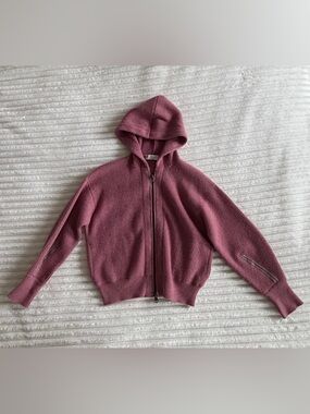 Brunello Cucinelli Kids Cashmere Mauve Zip-Up Hooded Knit Sweater